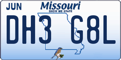 MO license plate DH3G8L