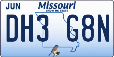 MO license plate DH3G8N