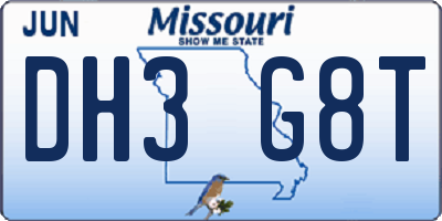 MO license plate DH3G8T