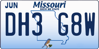 MO license plate DH3G8W