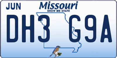 MO license plate DH3G9A