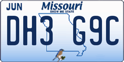MO license plate DH3G9C