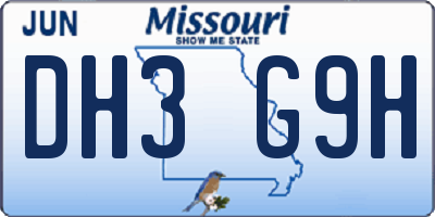 MO license plate DH3G9H