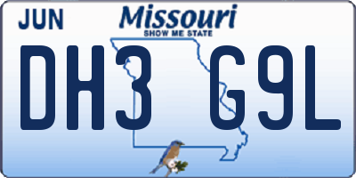 MO license plate DH3G9L