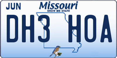 MO license plate DH3H0A