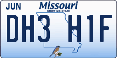 MO license plate DH3H1F