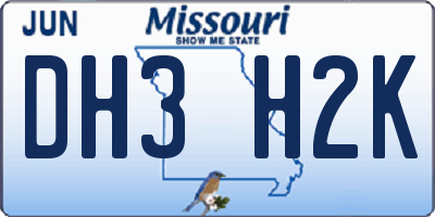 MO license plate DH3H2K