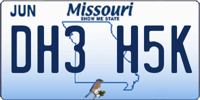 MO license plate DH3H5K
