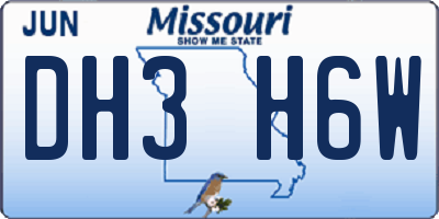 MO license plate DH3H6W