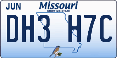 MO license plate DH3H7C