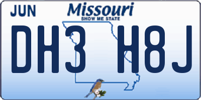 MO license plate DH3H8J