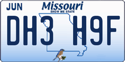 MO license plate DH3H9F