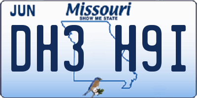 MO license plate DH3H9I