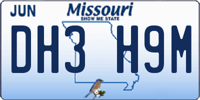 MO license plate DH3H9M