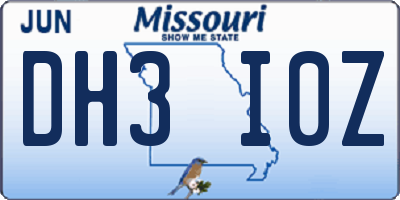 MO license plate DH3I0Z