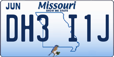 MO license plate DH3I1J