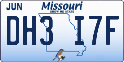 MO license plate DH3I7F
