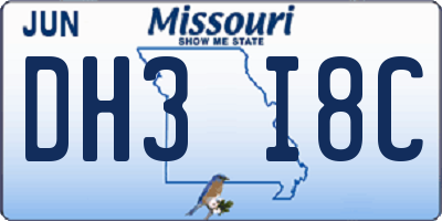 MO license plate DH3I8C