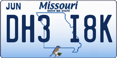 MO license plate DH3I8K