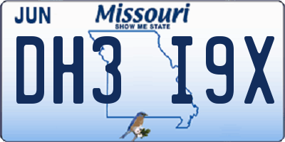 MO license plate DH3I9X
