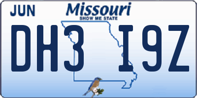 MO license plate DH3I9Z
