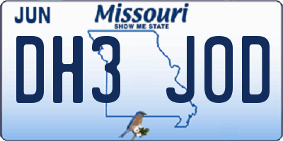 MO license plate DH3J0D