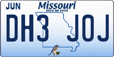 MO license plate DH3J0J