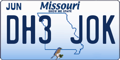 MO license plate DH3J0K