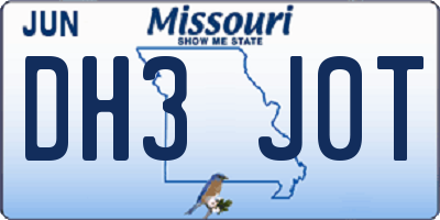 MO license plate DH3J0T