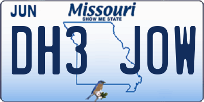 MO license plate DH3J0W