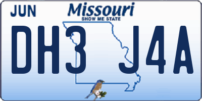 MO license plate DH3J4A