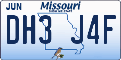 MO license plate DH3J4F