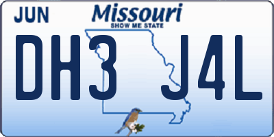 MO license plate DH3J4L