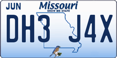 MO license plate DH3J4X