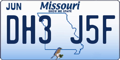 MO license plate DH3J5F