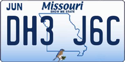 MO license plate DH3J6C