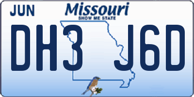 MO license plate DH3J6D