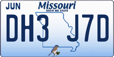 MO license plate DH3J7D