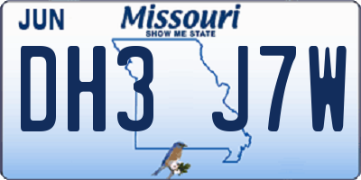 MO license plate DH3J7W