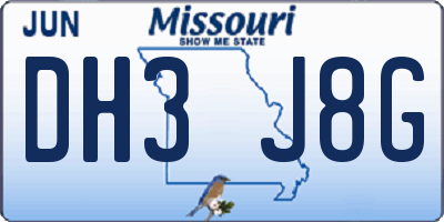 MO license plate DH3J8G