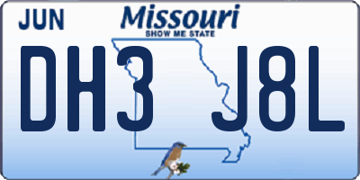 MO license plate DH3J8L