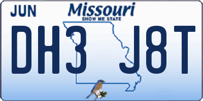 MO license plate DH3J8T