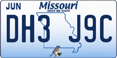 MO license plate DH3J9C