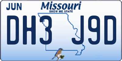 MO license plate DH3J9D