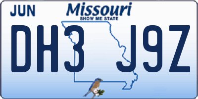 MO license plate DH3J9Z