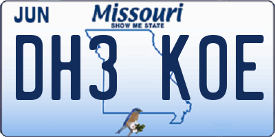 MO license plate DH3K0E