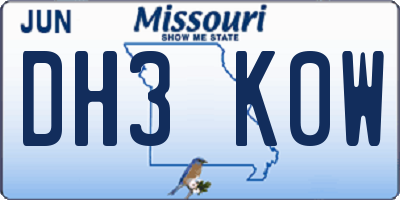 MO license plate DH3K0W
