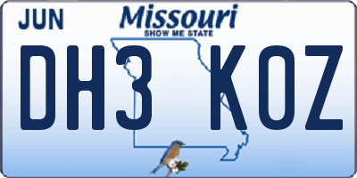 MO license plate DH3K0Z