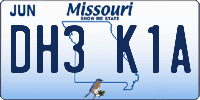 MO license plate DH3K1A