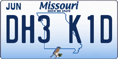 MO license plate DH3K1D